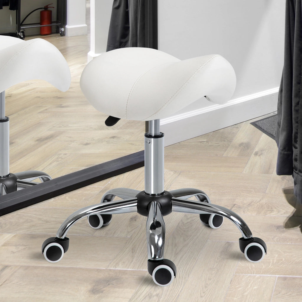 Sgabello girevole regolabile in altezza con seduta ergonomica in similpelle e ferro - bianco