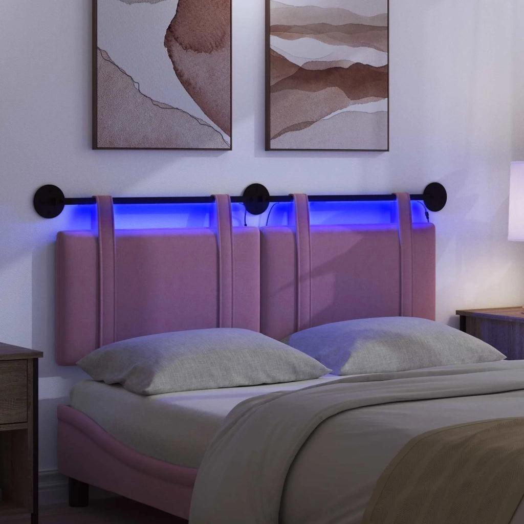 Testiera sospesa Con luce LED Rosa Tessuto 3423947