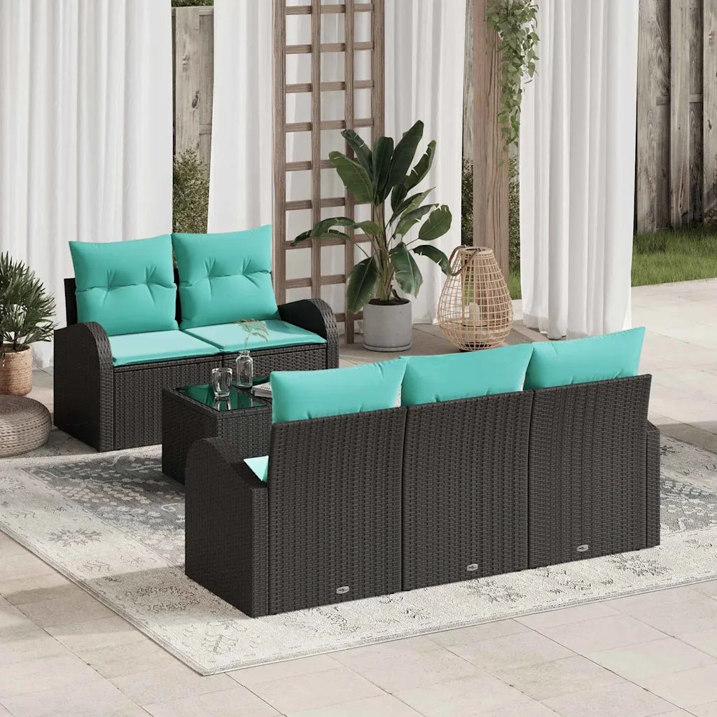 Set Divano da Giardino con cuscino 6 pcs Nero e Turchese 3354595