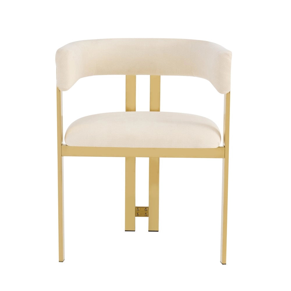 Set 4 sedie da pranzo ¨C Minimal ¨C Beige, tessuto chenille, gambe metallo oro, stile moderno