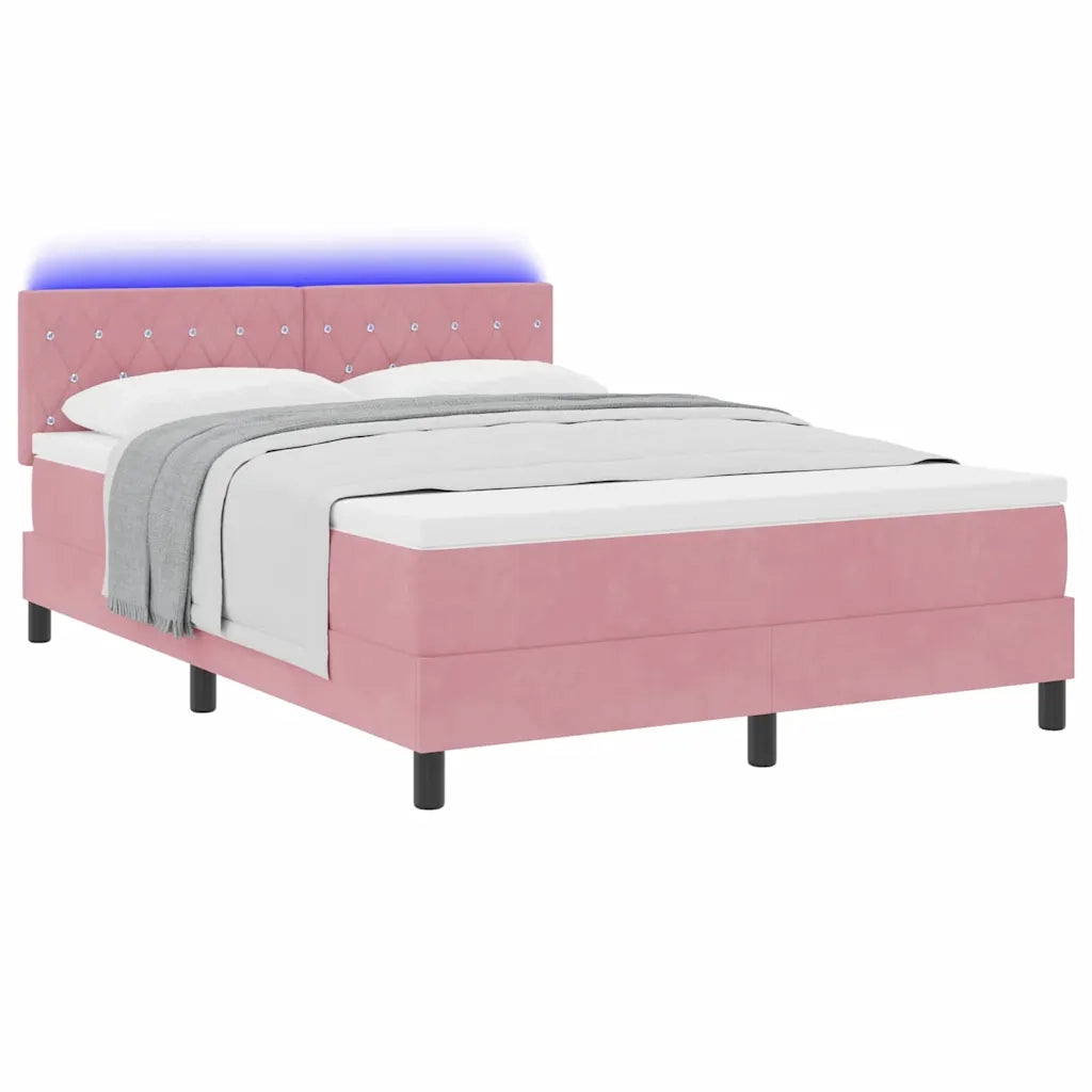 Letto a Sorgente LED con materasso Rosa 140 x 200 cm Velluto