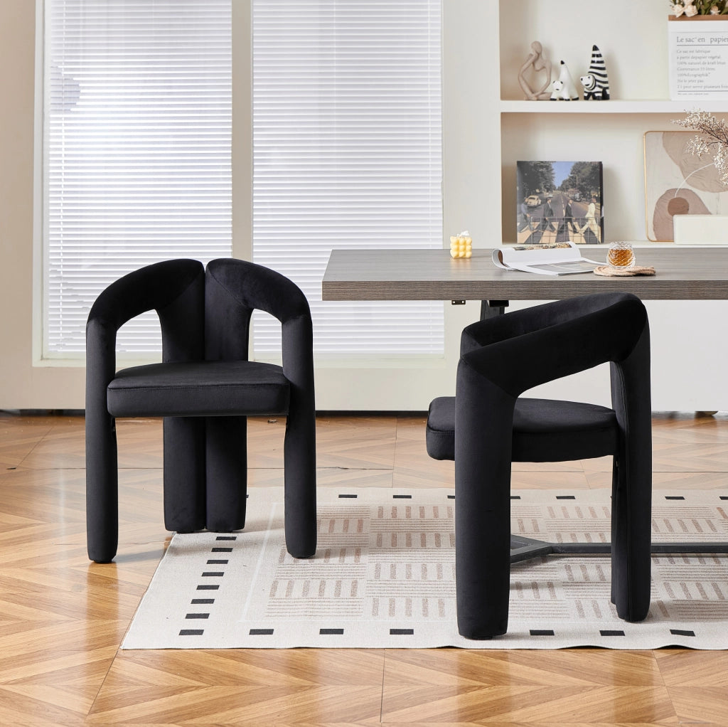 Set 2 sedie da pranzo in velluto nero con braccioli HOMVRA