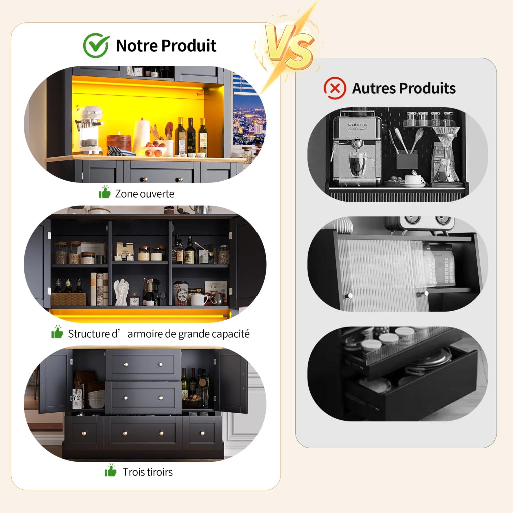 Mobile contenitore con LED e 3 cassetti, controllo tramite app, per soggiorno, in MDF nero moderno, 115 × 40 × 180 cm