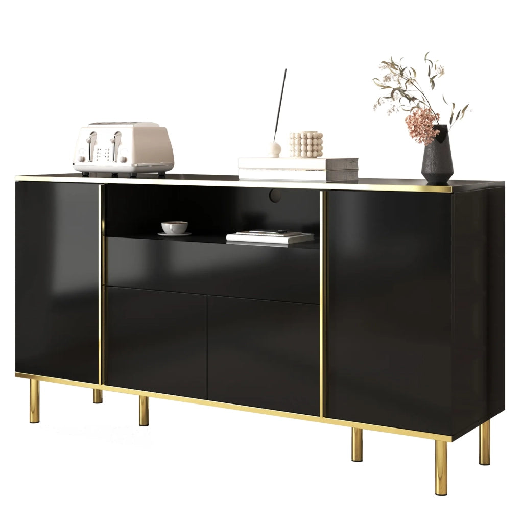 Sideboard nero lucido con 1 cassetto, 150x40x80 cm