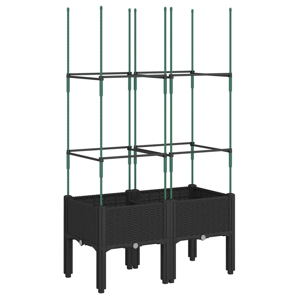 Fioriera da giardino con traliccio-Vaso da Esterno-Vaso con Griglia Nera 80x40x142,5 cm in PP