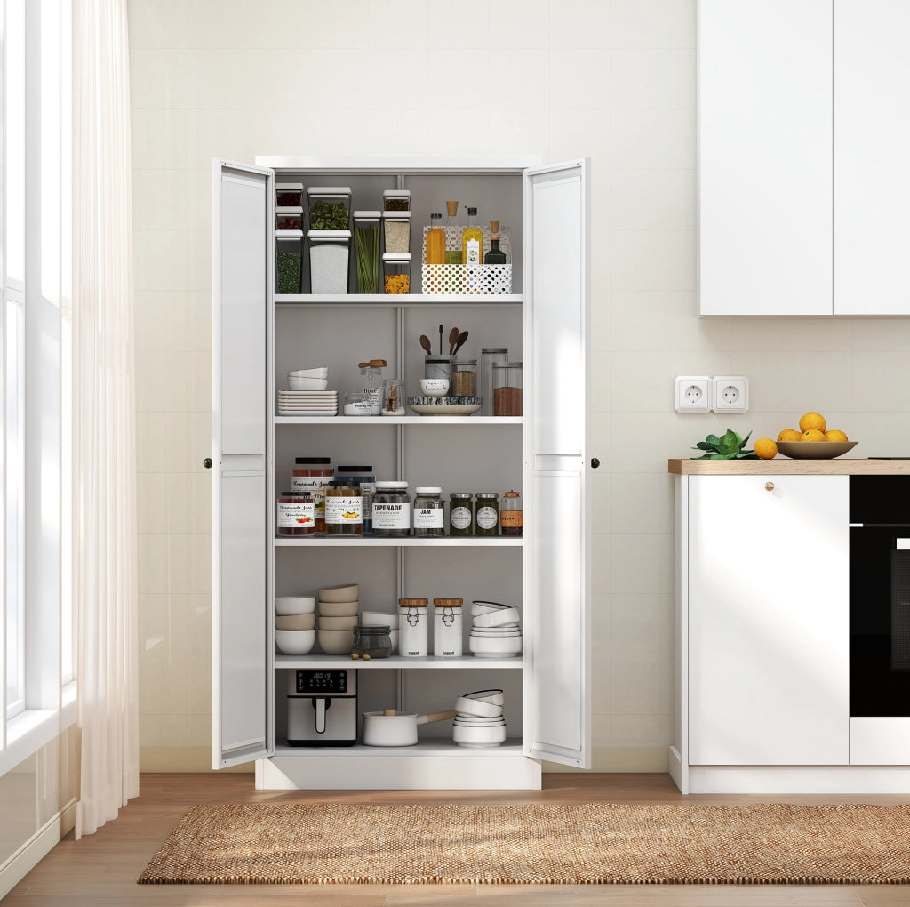 Armadio Dispensa in Metallo Bianco con 4 Ripiani Regolabili 155x70x35 cm per Cucina e Soggiorno