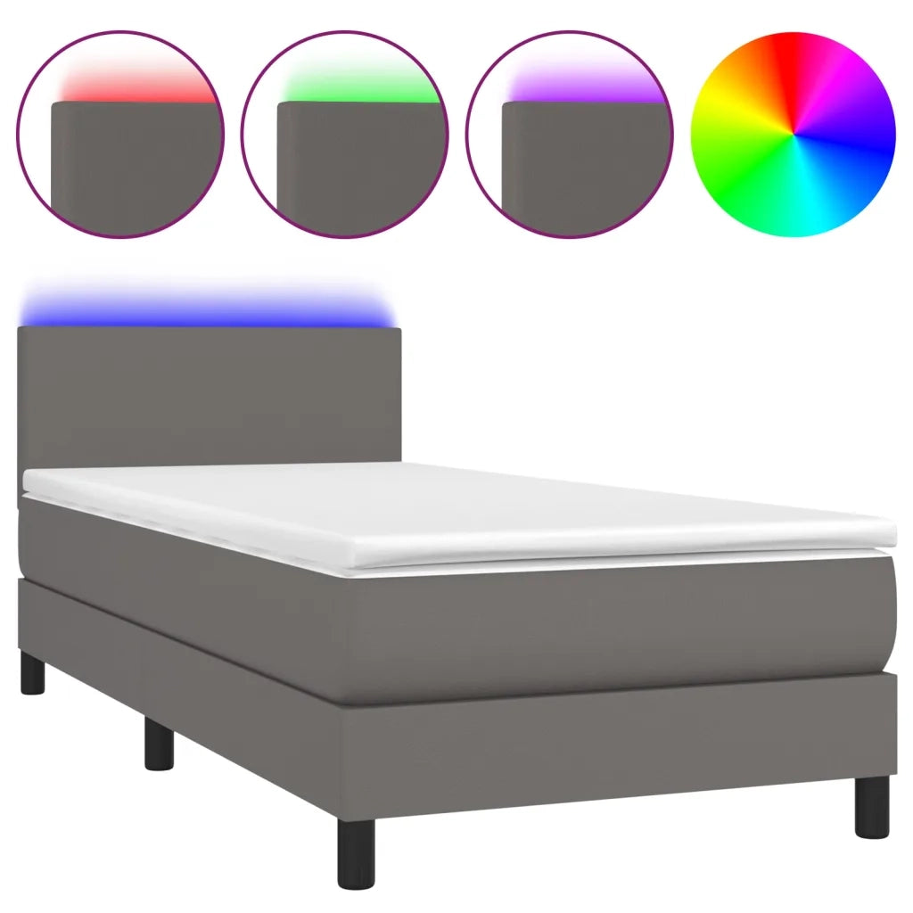 Giroletto Molle con Materasso e LED-Struttura Letto Grigio 90x190cm Similpelle 832554