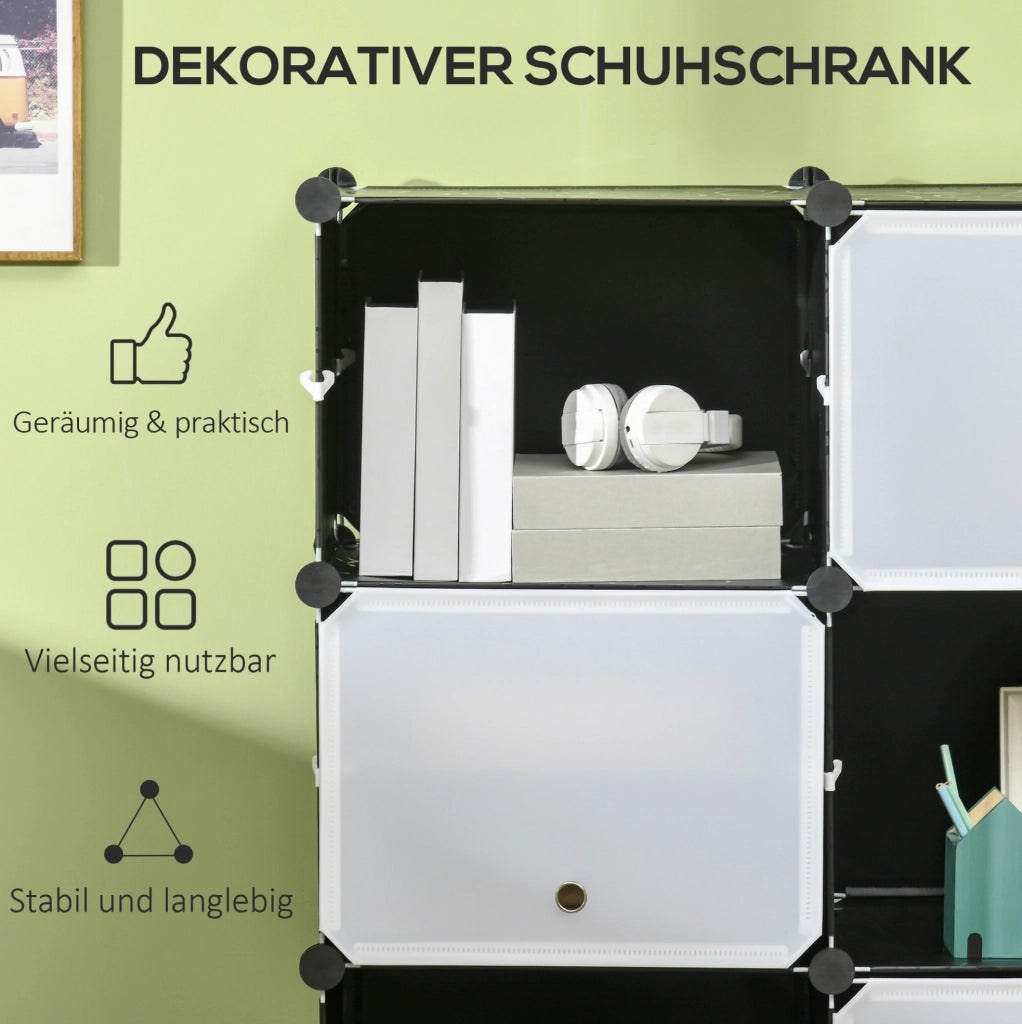 Scarpiera modulare a 12 cubi in plastica nera 125x32x125 cm