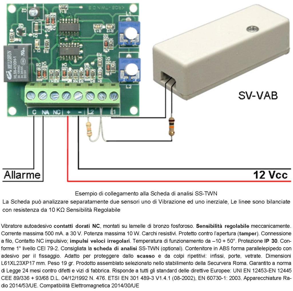 Rilevatore di Vibrazioni Continue e Scasso Due Pezzi Per Antifurto Via Filo Su Inferriate Porte Infissi Vetrate Martelletto Regolabile Contatto Allarme NC Tamper Contenitore Adesivo ABS Marrone IP30