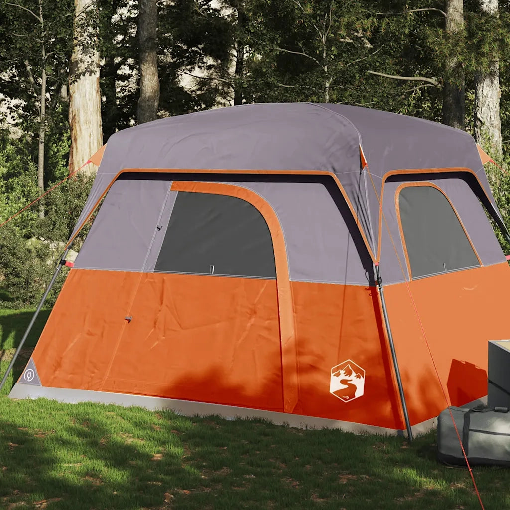 Tenda da Campeggio a Cabina 4 Persone-Tenda per Escursionismo Arancione Impermeabile
