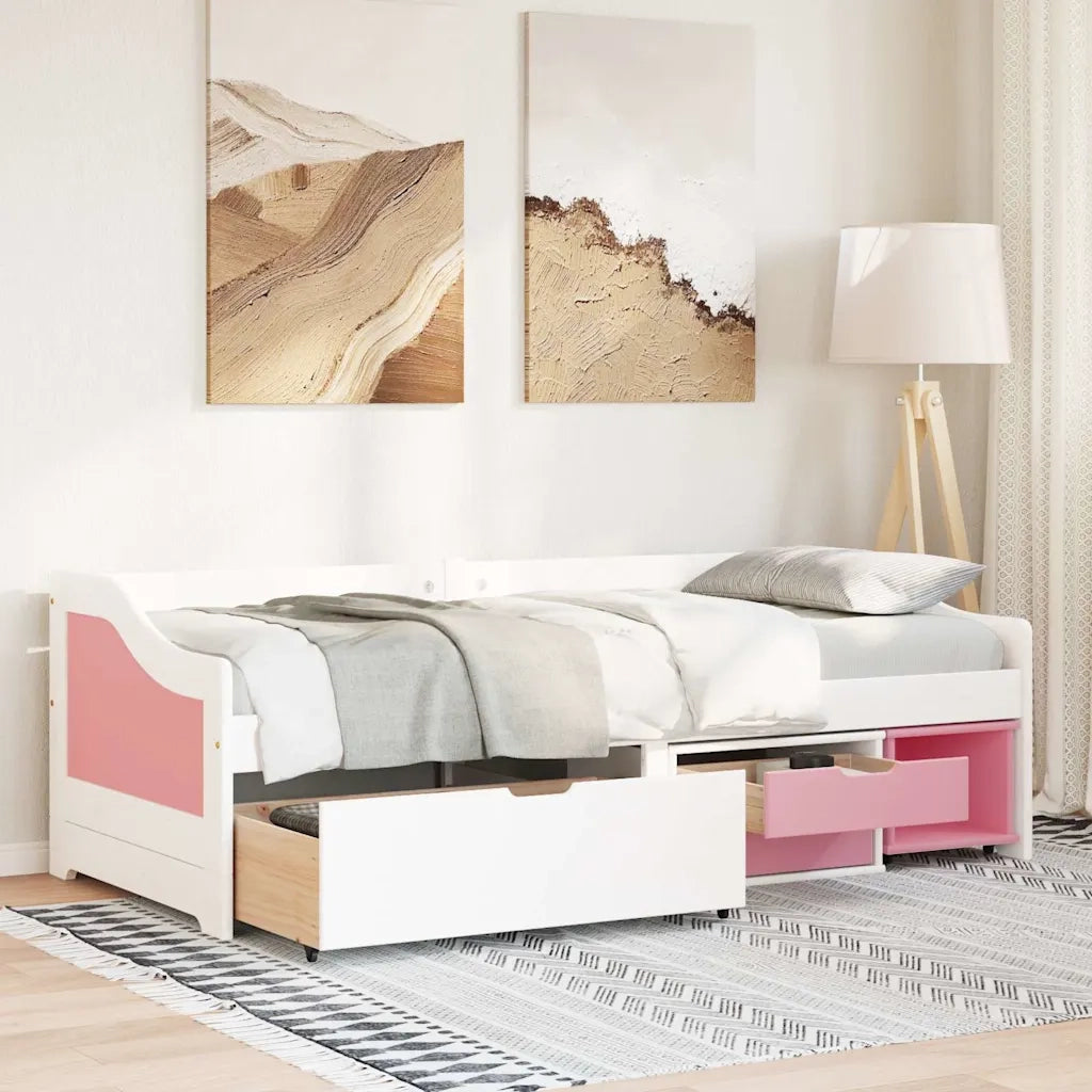 Dormeuse 3 Cassetti senza Materasso Bianco&Rosa 90x200 cm IRUN 3314685