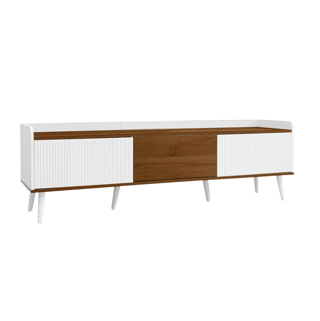 Mobile TV 160x39x49,5 cm a 3 ante in MDF e truciolare bianco e naturale