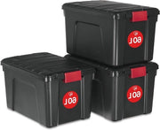 Organizzatore di archiviazione in plastica grande da 60L con coperchio e chiusura clip, set da 3, con maniglie ergonomiche, stivabile, BPA-free, per soffitta, ripostiglio, garage.