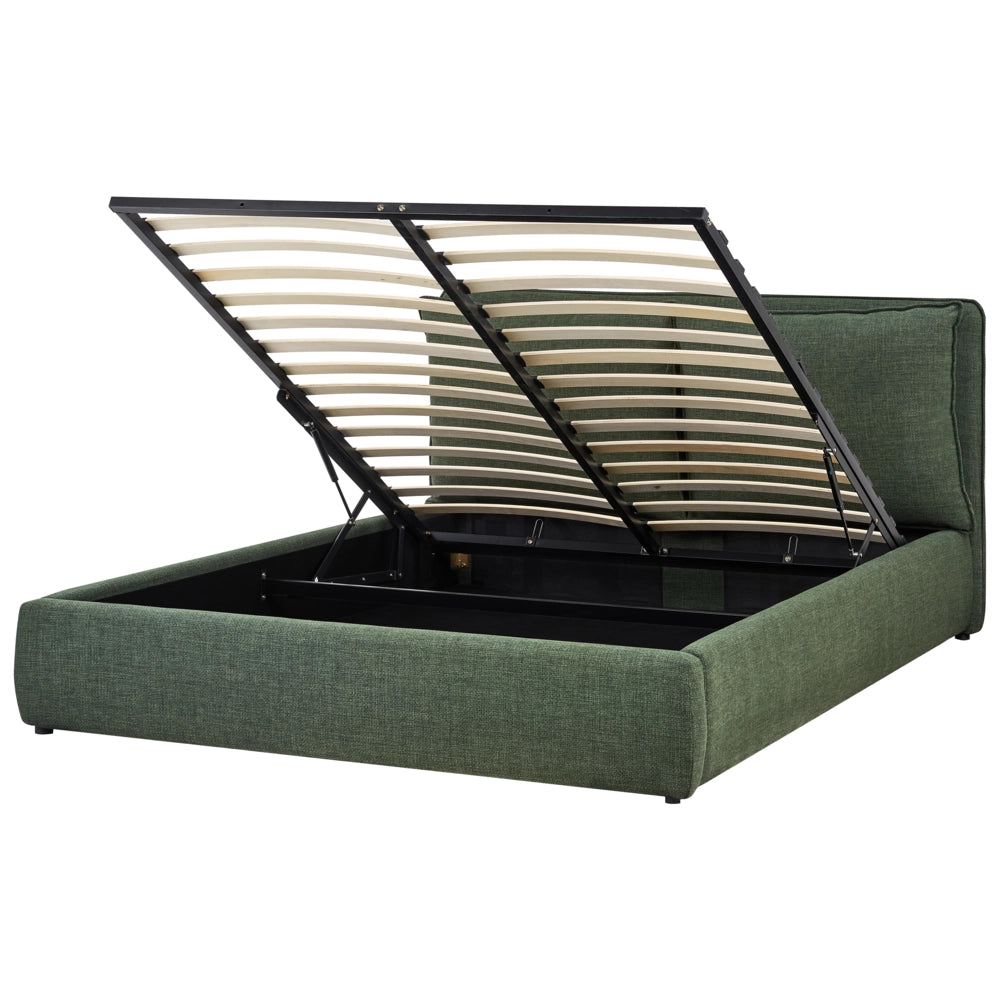 Letto matrimoniale in tessuto verde scuro con contenitore 160 x 200 cm camera da letto moderna