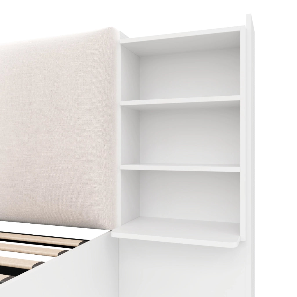Letto contenitore 180 × 200 cm con testiera imbottita 6 vani LED regolabili struttura in MDF e compensato bianco