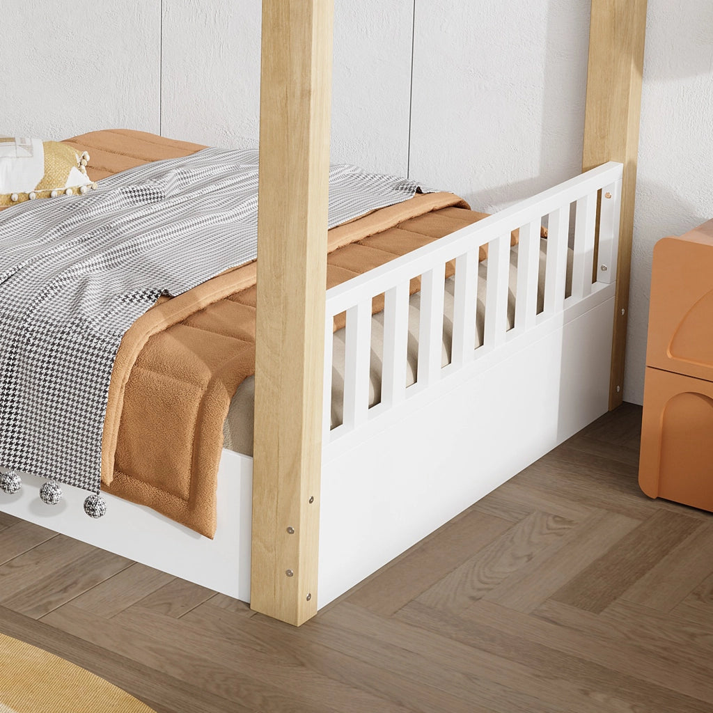 Letto casetta per bambini 90 × 190 cm 1 posto, senza materasso, in pino, truciolare e MDF, bianco naturale