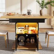 Tavolo da pranzo allungabile 110-140x80 cm con vano contenitore LED; MDF nero effetto legno