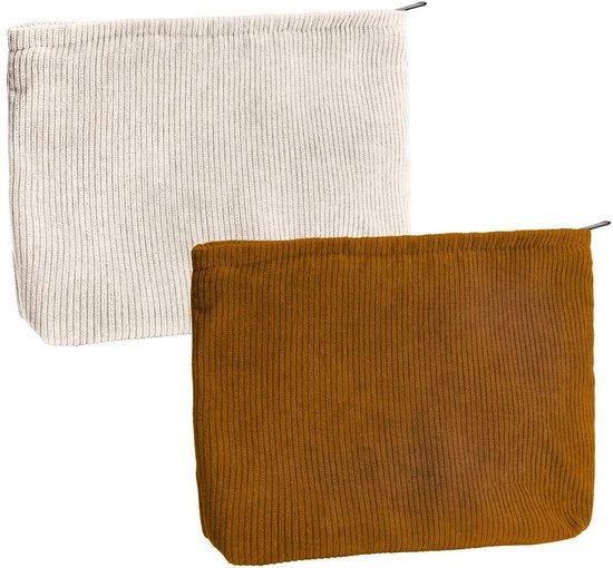 Cosmetici portatili 2 pezzi - Corduroy - Portatile - Piccolo 25 x 18 x 5 cm - Con chiusura a cerniera - Adatto per viaggi - Trucchi per la bellezza