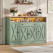 Mobile da cucina e soggiorno, 140x35x95 cm, con illuminazione LED, 1 cassetto, ripiani ante e 4 porte a granaio
