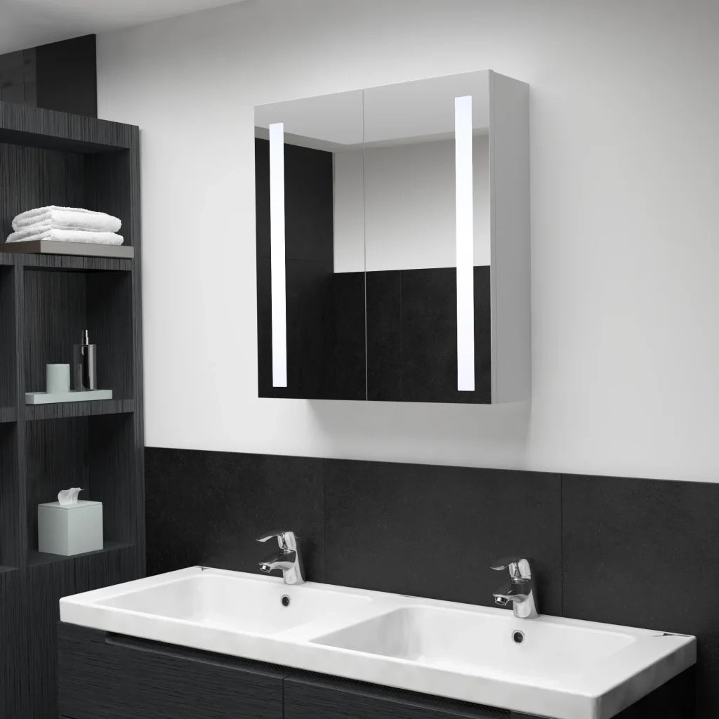 Armadietto Bagno con Specchio e LED 60x14x62 cm 285125