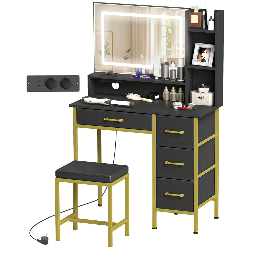 Cassettiera Trucco con Specchio e Luci LED ¨C Minimal ¨C Nero
