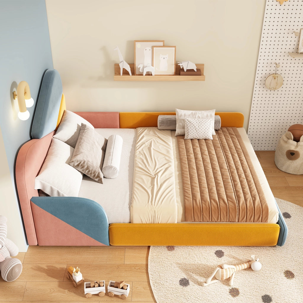 Letto singolo 140 × 200 cm imbottito in velluto con protezioni laterali rialzate multicolore