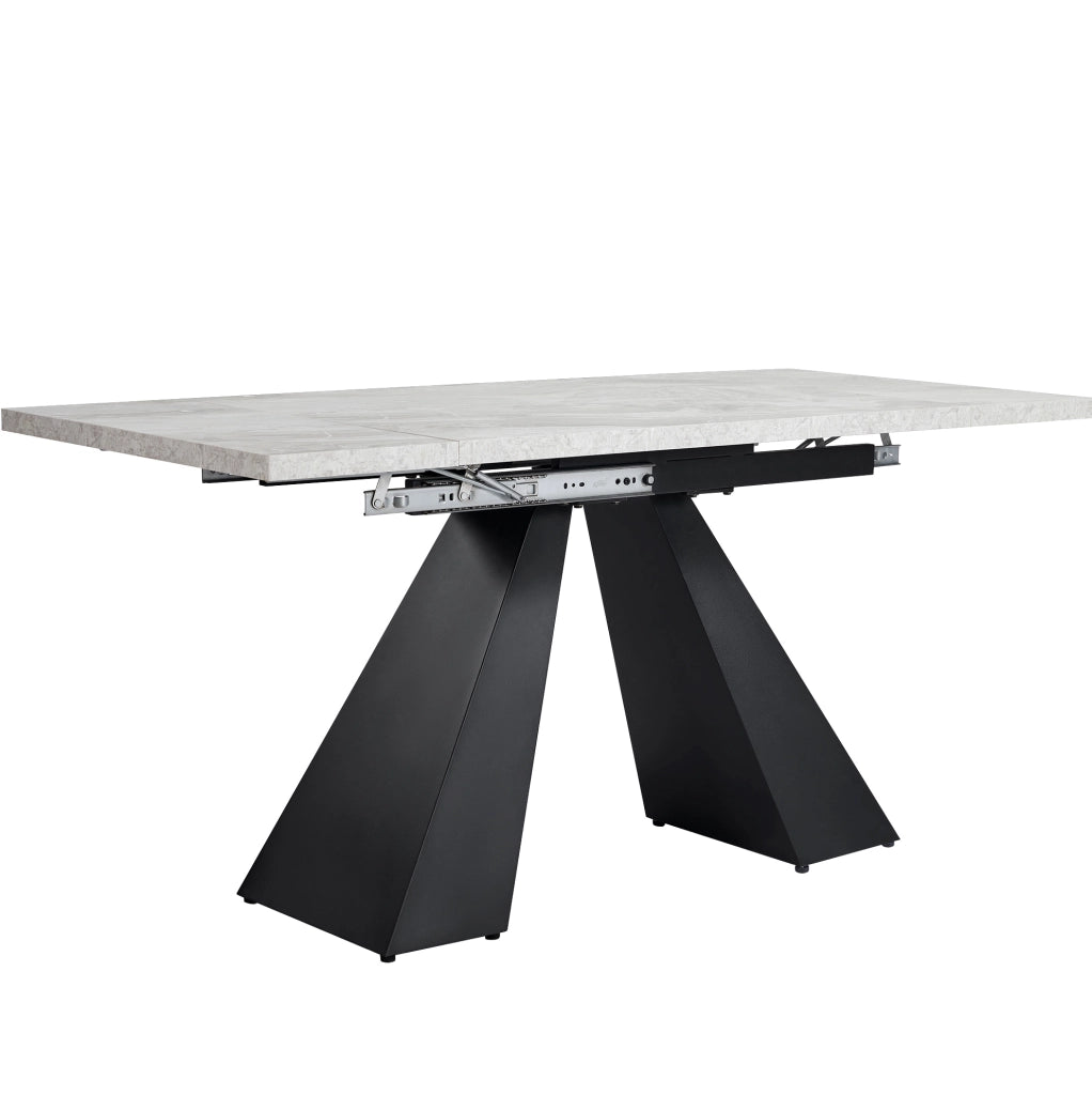 Tavolo da pranzo allungabile 99-159×74×77 cm con piano in MDF effetto marmo e gambe in carbonio, design flessibile per cucina, ufficio, soggiorno grigio