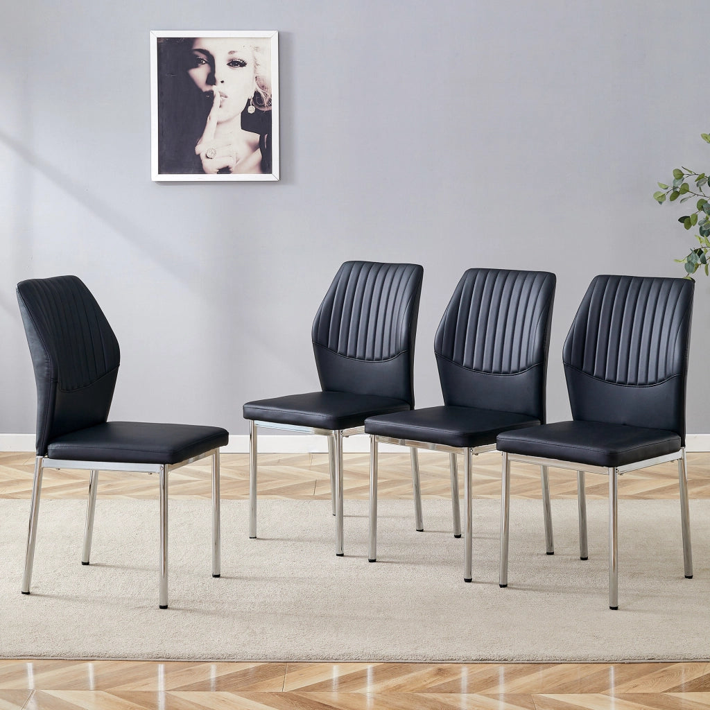 SEDIA da pranzo Set da 4 pezzi 93 cm Nero/Argento in PU e metallo