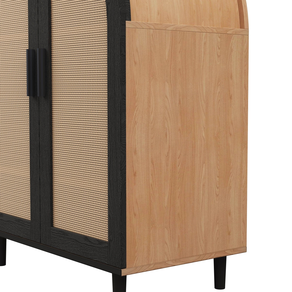 Scarpiera con 2 ante in rattan e 3 ripiani, 2 regolabili, cerniere ammortizzate, per ingresso, 70 × 40 × 100 cm