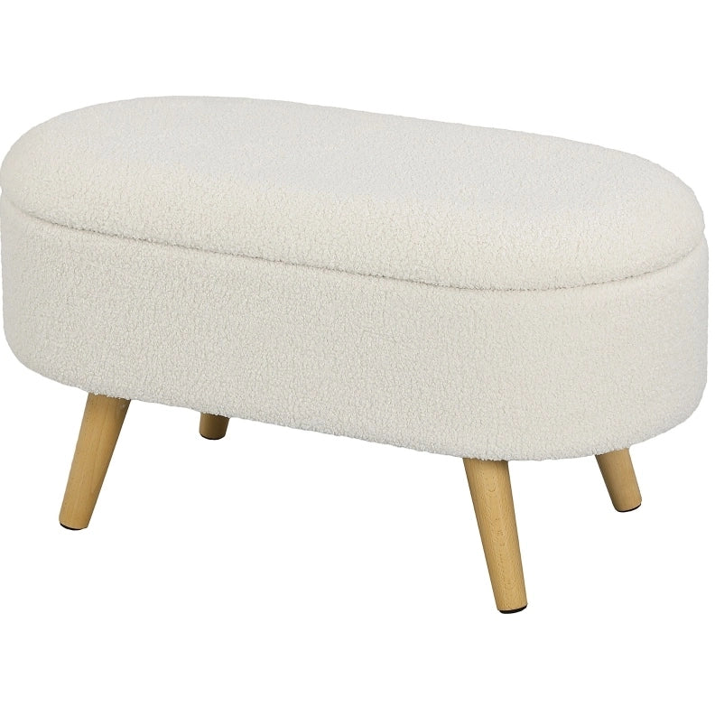 Panca con contenitore e coperchio in legno e tessuto bianco, 82x41x45 cm, per ingresso, soggiorno e camera da letto