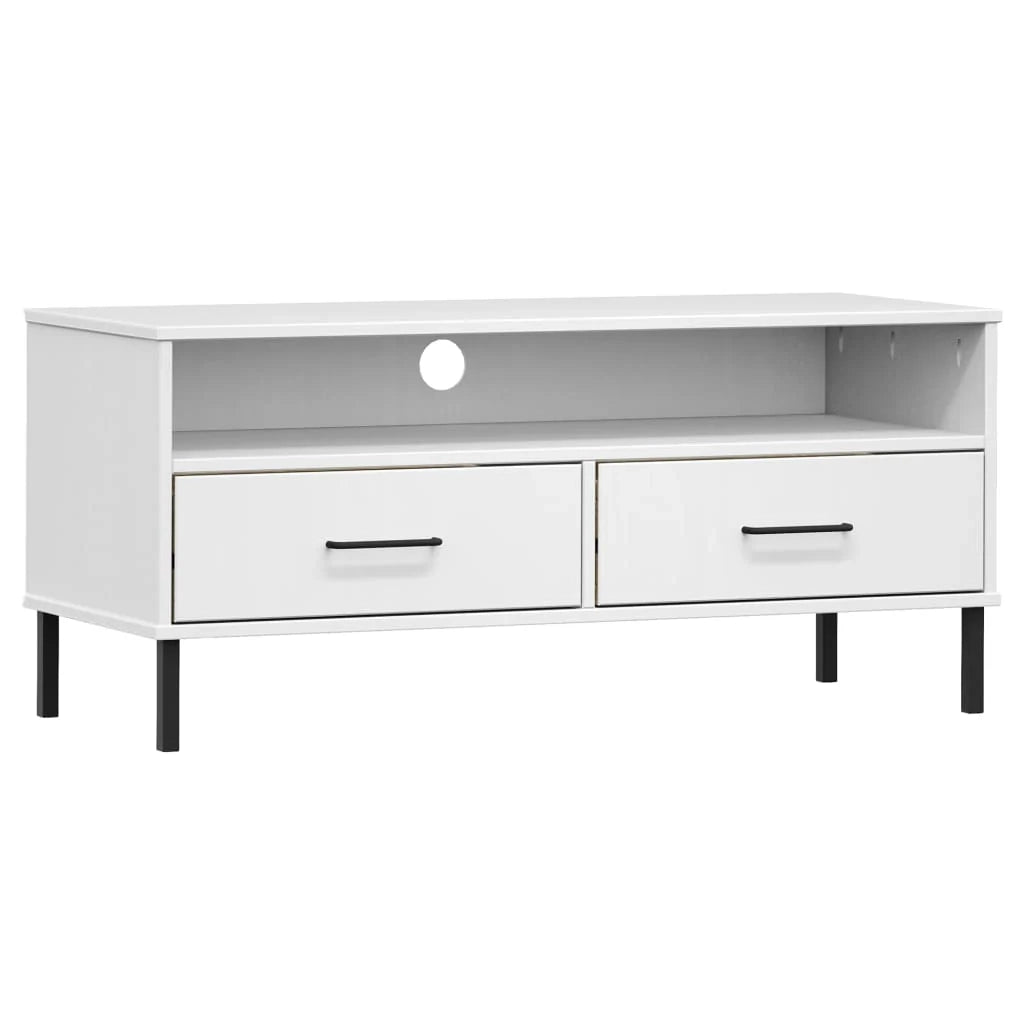 Mobile TV multimediale scaffale TV credenza mobile TV sala da pranzo soggiorno camera da letto con gambe in metallo legno di pino massiccio OSLO bianco 02_0026864