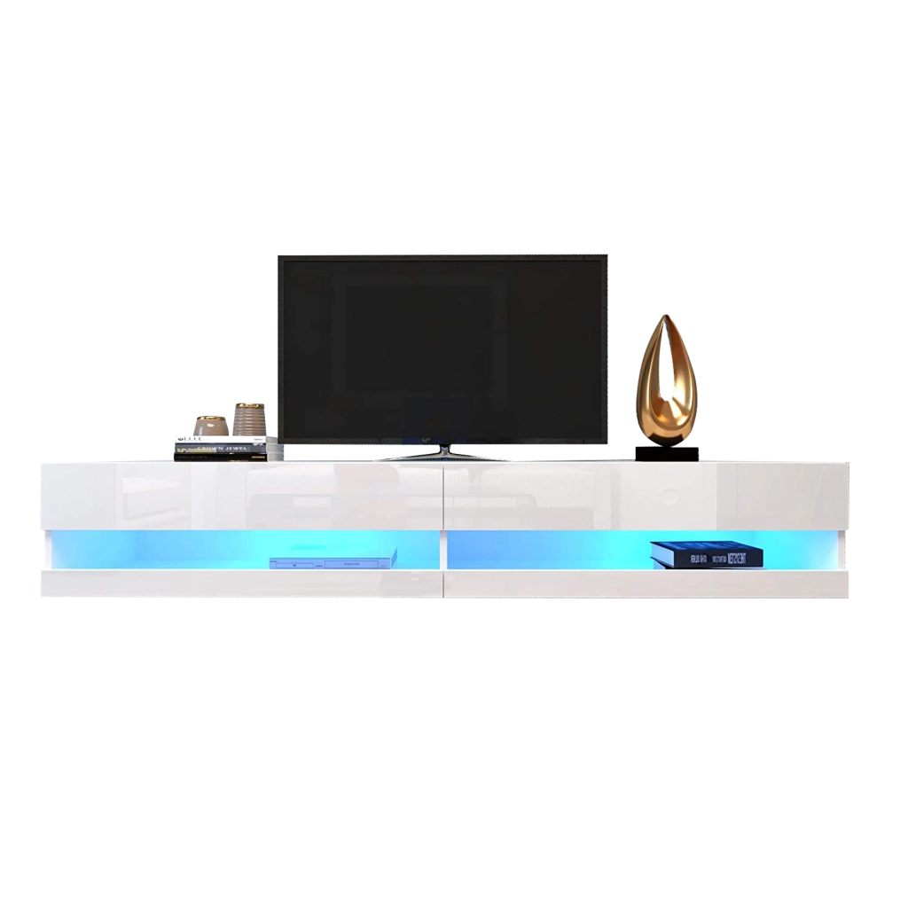 Mobile TV sospeso con illuminazione LED e frontali lucidi; 140 x 40 x 30;5 cm; bianco