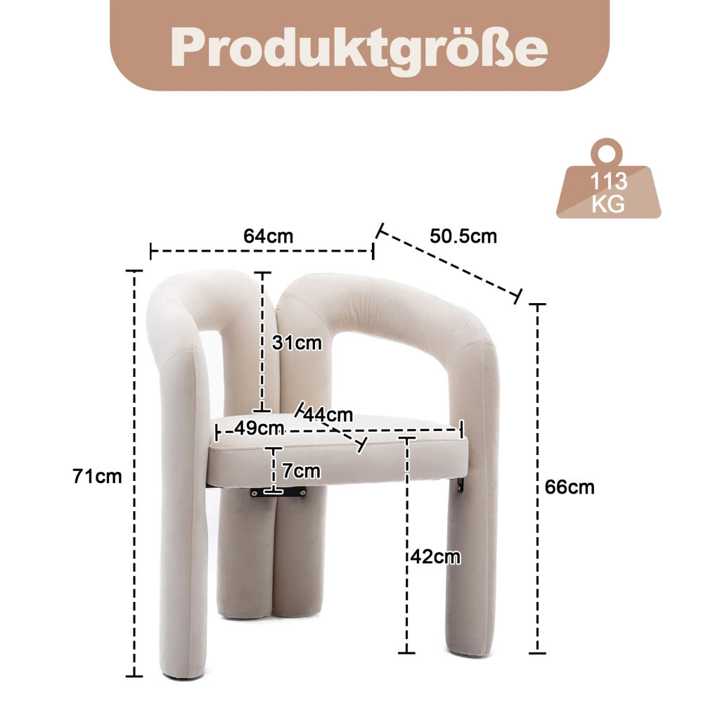 SEDIA in Velluto Beige 64x50,5x71 cm con braccioli