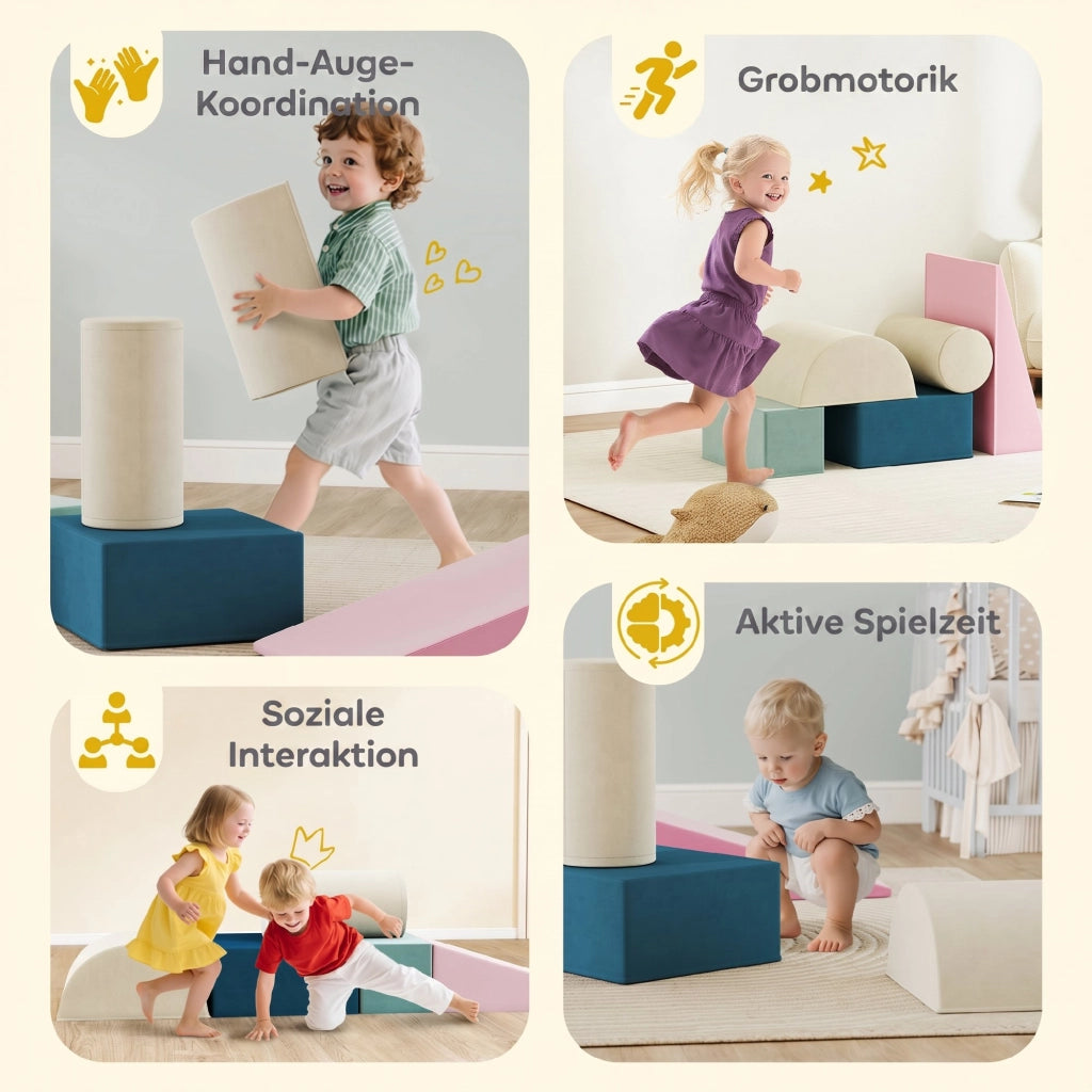 Set 5 Blocchi da Arrampicata per Bambini in Schiuma Morbida Gioco Indoor con Rivestimento Sfoderabile