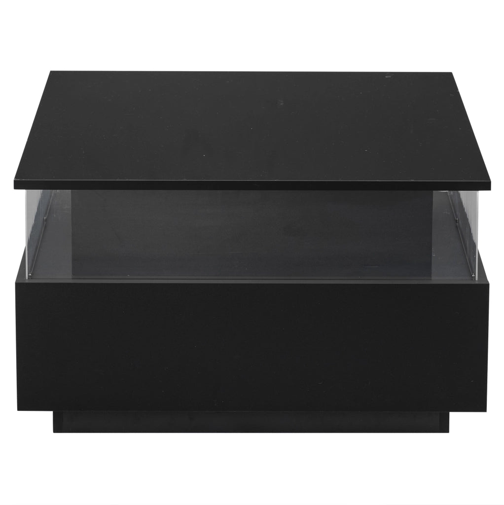 Tavolino da caffè con LED e 2 cassetti; 70 x 70 x 41 cm; nero