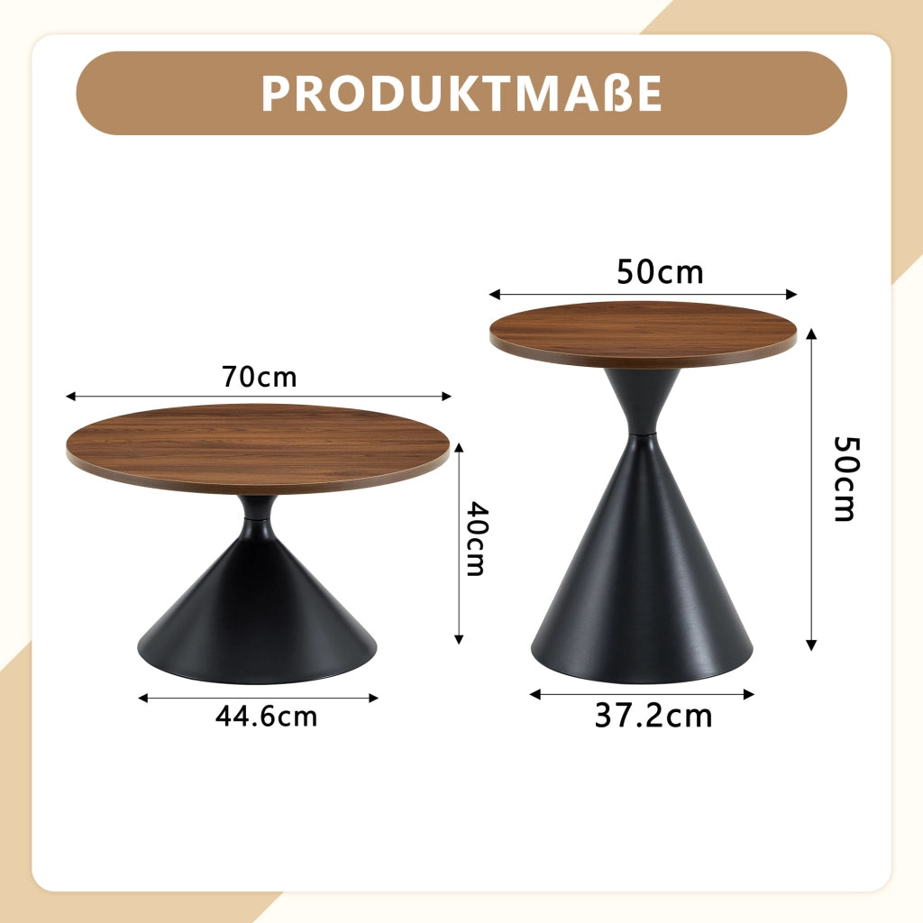 TAVOLINO DA CAFFÈ Set da 2 pezzi Ø70/50 cm Nocciola e nero