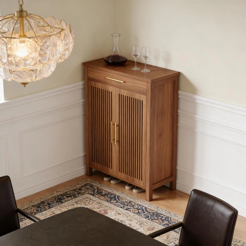 Scarpiera freestanding a 5 ripiani con ante a lamelle marrone
