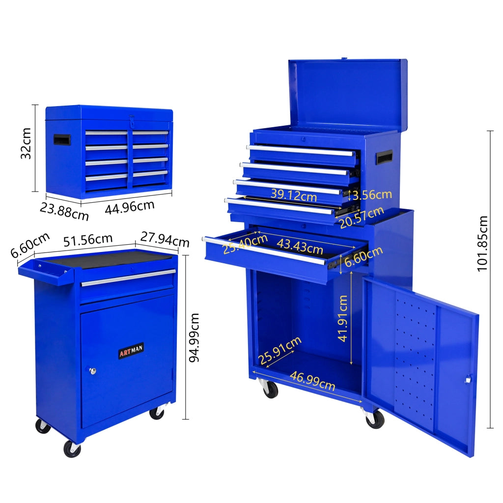 ARMADIO PORTAATTREZZI 56,5x32,5x68 cm in acciaio blu con 5 cassetti