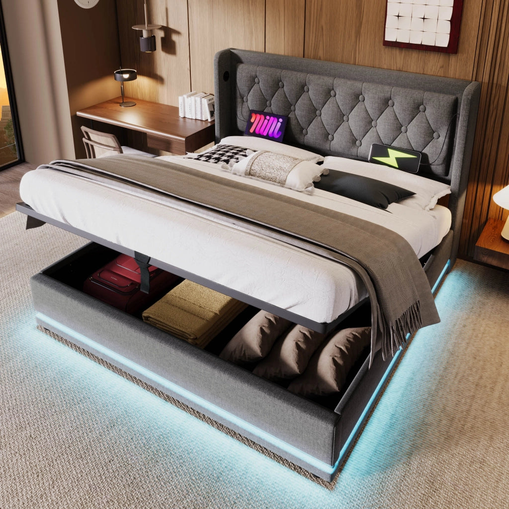 letto imbottito cotone grigio 180 x 200 cm