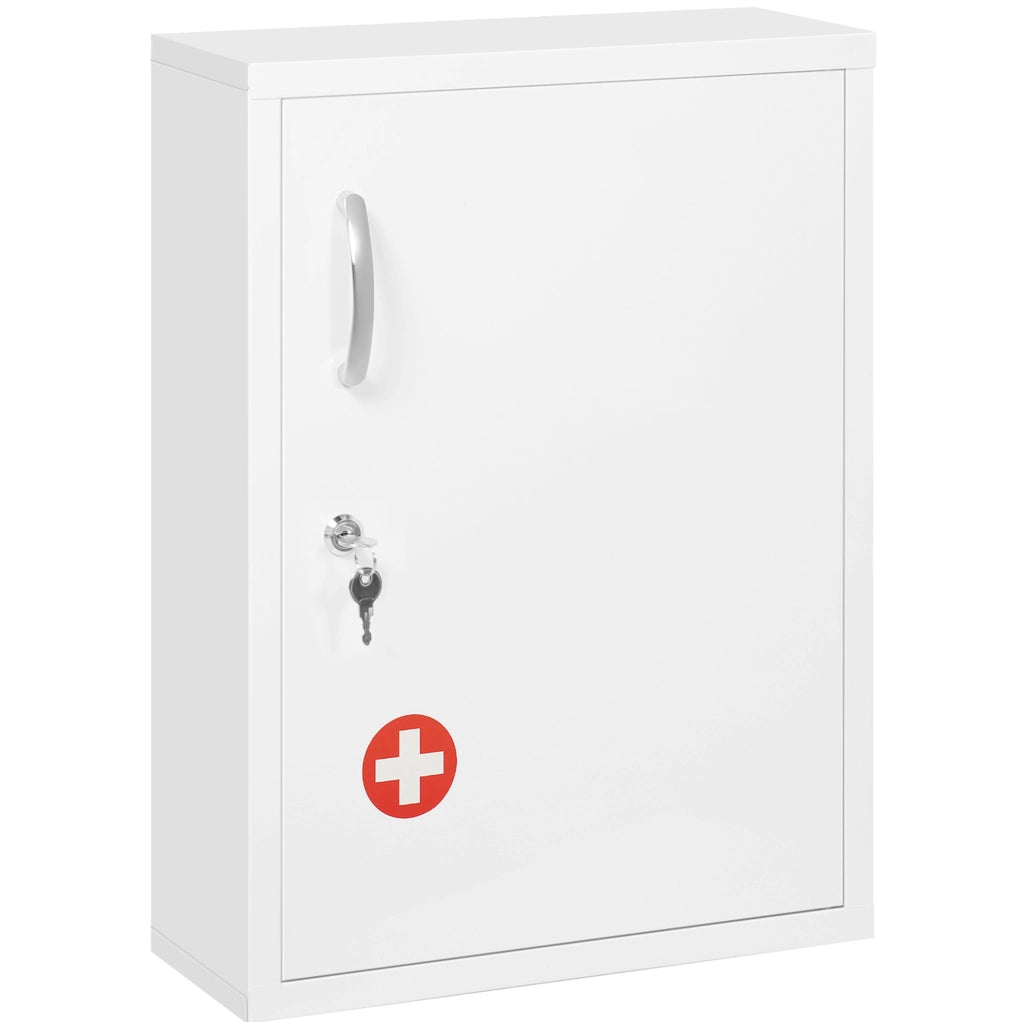 Mobiletto da Parete in Acciaio Bianco con Serratura e 2 Chiavi 40x15x53,5 cm per Bagno e Cucina