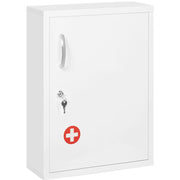Mobiletto da Parete in Acciaio Bianco con Serratura e 2 Chiavi 40x15x53,5 cm per Bagno e Cucina