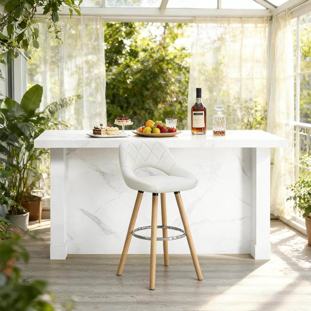 Sgabello da bar bianco in similpelle e legno massello, 68 cm