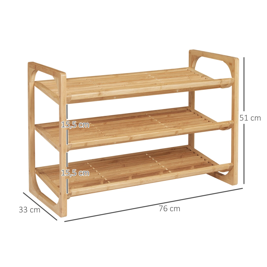 Scarpiera a 3 Ripiani in Legno di Bambù Naturale Portascarpe Salvaspazio per Casa e Ingresso 9 Paia 76 x 33 x 51 cm