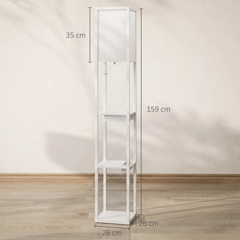 Lampada da terra ULEVR 26x26x159 cm con 3 ripiani, presa, USB-A e USB-C, bianca