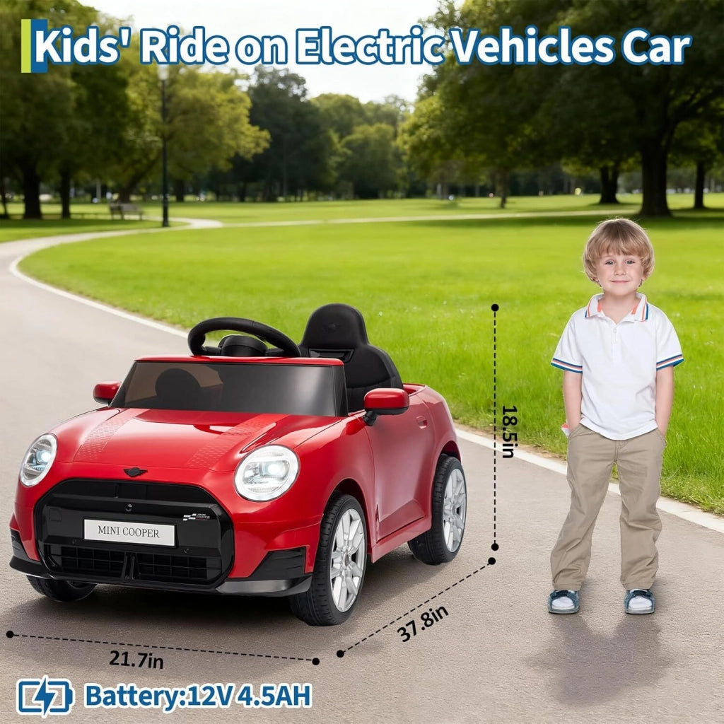 Auto Elettrica Compatta per Bambini 12V con Telecomando; Luci LED; Musica e Clacson; da 3 Anni - Rosso