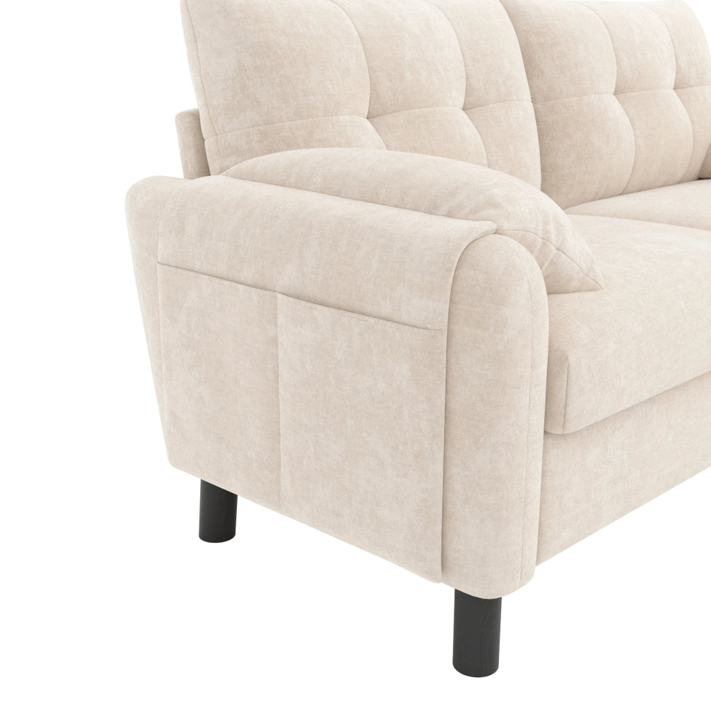 Divano modulare 2 posti in chenille beige con tasche laterali; 158 x 80 x 88;5 cm