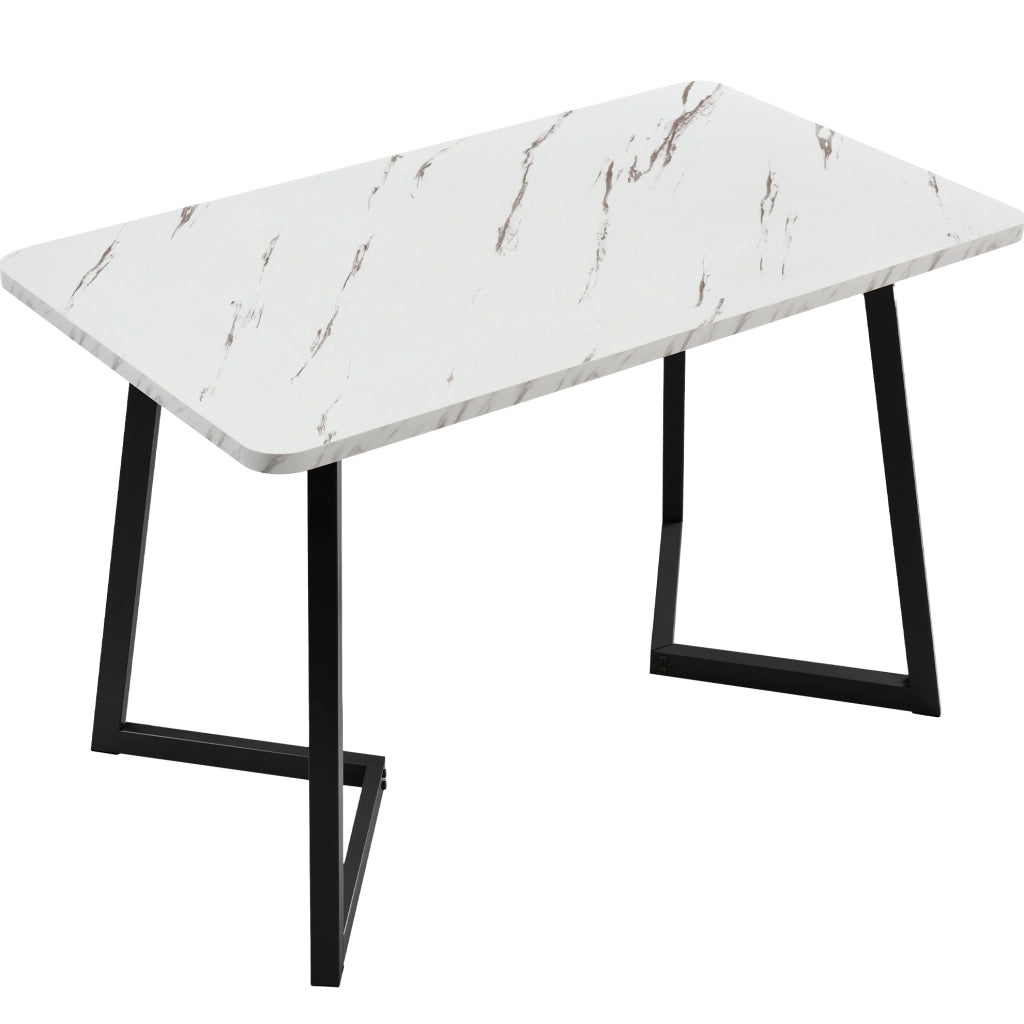 Tavolo da pranzo rettangolare 117x68 cm con piano effetto marmo e gambe in ferro nero