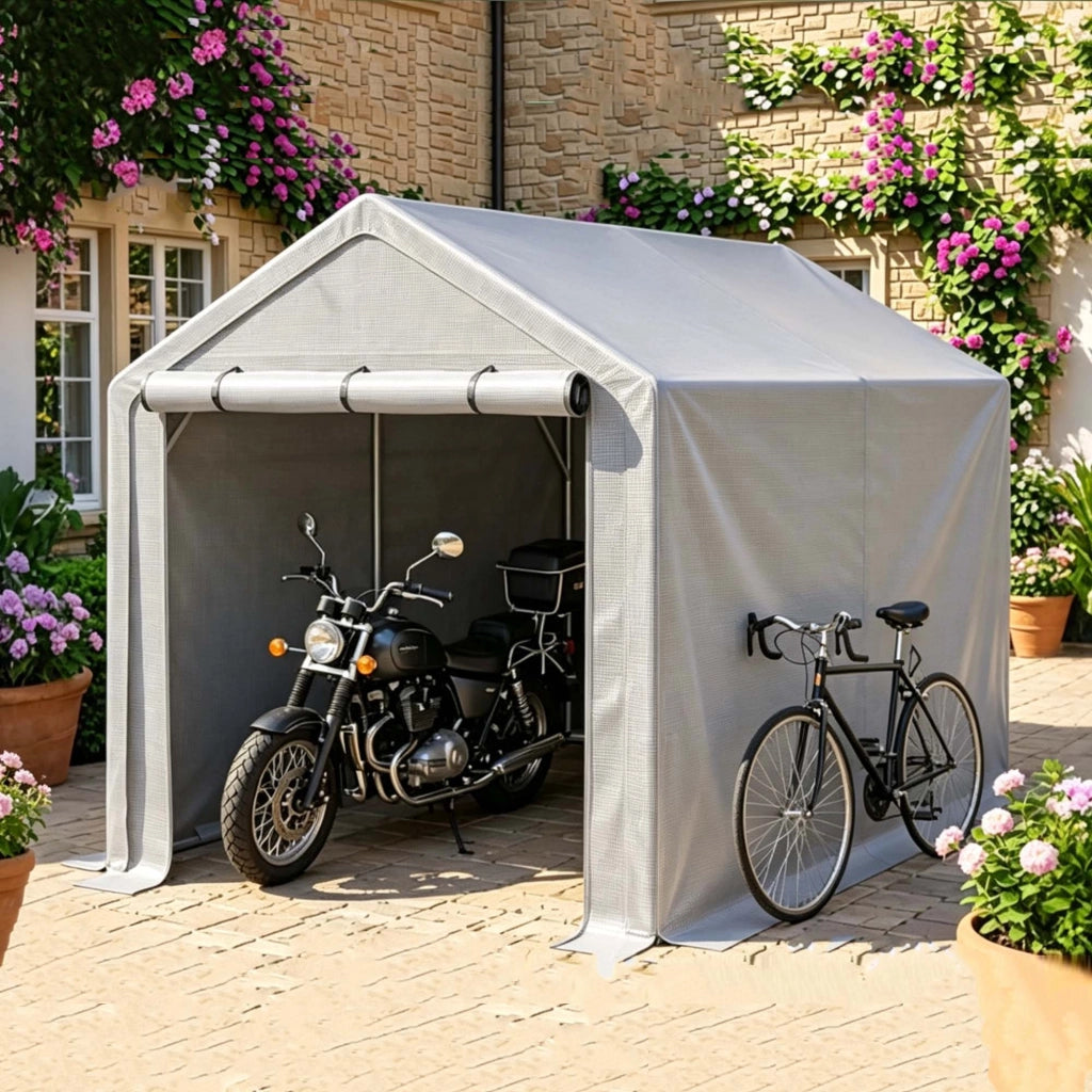Ricovero per biciclette impermeabile con struttura in acciaio zincato e telo PE grigio scuro 296 × 190 × 200 cm