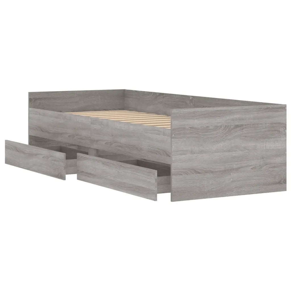 Letto singolo | Letto per adulti | Giroletto con Cassetti Grigio Sonoma 100x200 cm