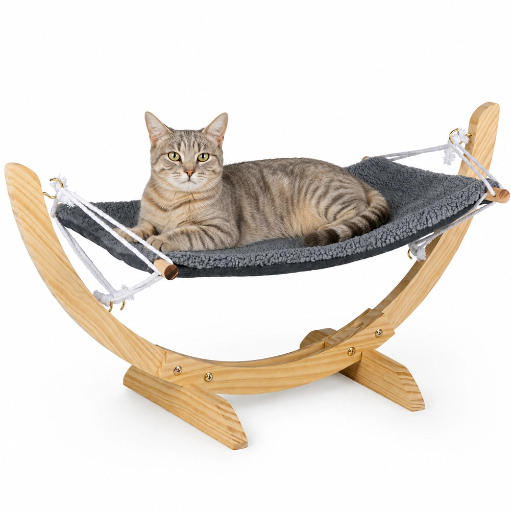 Amaca per Gatti in Legno Ergonomica Cuccia Portata Max 6kg Animali 72x35x10 cm